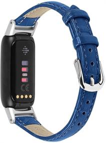 img 4 attached to TenCloud Navy Blue Leather Bands for Fitbit Luxe 🔵 - Classic Wristbands with Metal Connectors for Women and Men