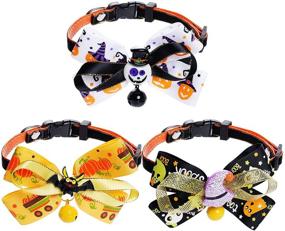 img 3 attached to 🎃 Haakong 3-Piece Halloween Cat Bowtie Collar Set with Bell - Kitten Removable Bow Collar Featuring Pumpkin Soul Print, Witch Hat, Bat, and Clown Resin Decoration