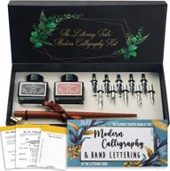 🖋 complete calligraphy set for beginners: lettering tribe's oblique wooden pen set with 10 dip pen nibs, black india ink, and online guide book logo