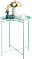 hollyhome folding tray metal side table, small round end table, anti-rust and waterproof outdoor or indoor snack table, accent coffee table - (h) 20.28 inches x (d) 18.11 inches, blue logo