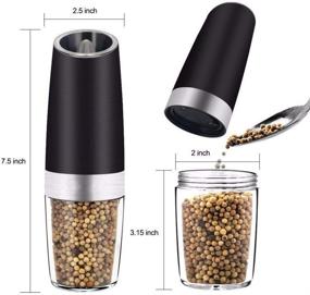 img 1 attached to 🌶️ Electric Gravity Control Pepper Grinder Salt Mill - Automatic Battery Powered Shaker with Large Capacity, Adjustable Coarseness, Transparent Lid, LED Light - (Pack of 2, Black)