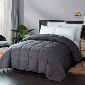 img 4 attached to Premium Gray Downcool Feathers Down Comforter: All Season, Mid-Warmth Queen Bed Duvet Insert - 100% Cotton Cover | 95% Feathers 5% Down