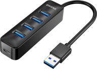 idsonix usb 3.0 hub, 4-port 5v/2a powered usb hub, high-speed 5gbps data transmission usb splitter for laptop, imac, surface pro, xps, usb flash drives, mobile hdd, printer, camera, and more - black логотип