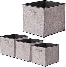 img 2 attached to 📦 Gray BeigeSwan Foldable Storage Bin [Set of 4] Fabric Organizer Container Cube Basket with Handles - 13 x 15 x 13 inch