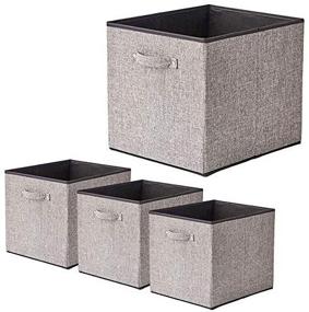 img 3 attached to 📦 Gray BeigeSwan Foldable Storage Bin [Set of 4] Fabric Organizer Container Cube Basket with Handles - 13 x 15 x 13 inch