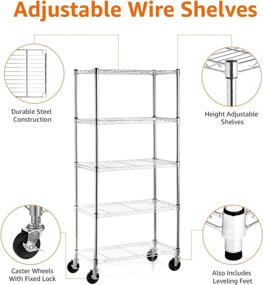 img 1 attached to 🏬 Amazon Basics 5-Shelf Adjustable, Heavy-Duty Storage Shelving Unit with 4" Wheel Casters, Metal Wire Rack Organizer - Chrome Finish (30L x 14W x 64.75H)