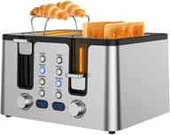 highly efficient toaster 4 slice with led display, independent zone control, reheat/defrost/bagel functions, 6 browning settings, heating rack, 1500w countertop silver toaster логотип