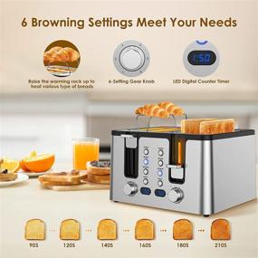 img 2 attached to Highly Efficient Toaster 4 Slice with LED Display, Independent Zone Control, Reheat/Defrost/Bagel Functions, 6 Browning Settings, Heating Rack, 1500W Countertop Silver Toaster