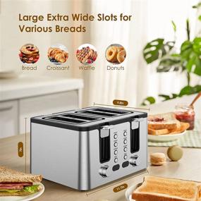 img 1 attached to Highly Efficient Toaster 4 Slice with LED Display, Independent Zone Control, Reheat/Defrost/Bagel Functions, 6 Browning Settings, Heating Rack, 1500W Countertop Silver Toaster