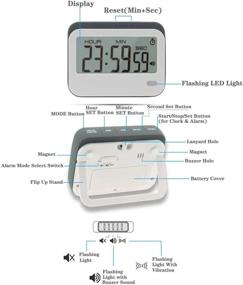 img 1 attached to Gray Digital Kitchen Timer with Alarm Clock, Stopwatch, Large Digits, Loud ⏲️ Alarm, Mute Blinking Light, Magnetic Stand - Ideal for Kitchen, Classroom, and More