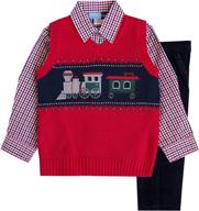 🚂 adorable good lad boys 3 pc red train motif sweater vest set - perfect for stylish kids! logo