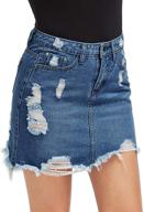 👗 chouyatou women's cute high waist faded denim mini skirt with 5 pockets and fringe detailing logo