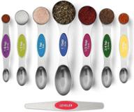 magnetic measuring spoons set - dual sided stainless steel - fits in spice jars - set of 8 - for dry and liquid ingredients - oil, salt, and sauce measuring tool logo