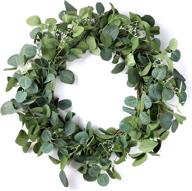 🌿 eucalyptus wreath - 19 inch artificial green leaf wreath for front door | versatile & stylish all seasons decor | spring summer eucalyptus mixed green wreath for wall, window, and farmhouse логотип