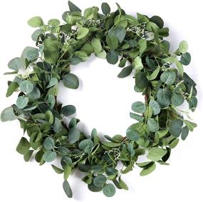 img 4 attached to 🌿 Eucalyptus Wreath - 19 Inch Artificial Green Leaf Wreath for Front Door | Versatile & Stylish All Seasons Decor | Spring Summer Eucalyptus Mixed Green Wreath for Wall, Window, and Farmhouse