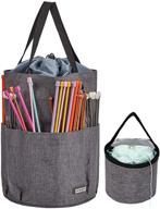 🧶 homest xl yarn storage tote bag with 6 oversized grommets for tangle-free knitting and crochet organization - large craft supplies organizer with drawstring closure in grey (patent design) logo