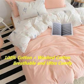 img 3 attached to PinkMemory Queen Cactus Duvet Cover - Soft Cotton Bedding Set for Girls - Pink Solid Color - Embroidered Cactus Design - Reversible Peach White - Ultra Comfortable Duvet Cover Set