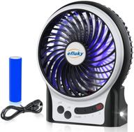 🌬️ efluky 3 speeds mini desk fan with led light and 2200mah battery, rechargeable portable usb fan quiet for home, office, travel, camping, outdoor, indoor use, 4.9-inch, black logo