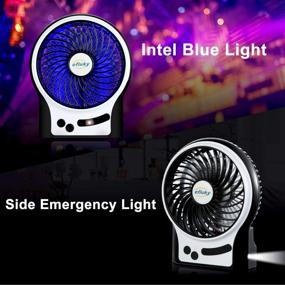 img 2 attached to 🌬️ efluky 3 Speeds Mini Desk Fan with LED Light and 2200mAh Battery, Rechargeable Portable USB Fan Quiet for Home, Office, Travel, Camping, Outdoor, Indoor Use, 4.9-Inch, Black