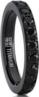 💍 stunning 3mm ladies black titanium eternity engagement band with black pave set cubic zirconia – perfect wedding ring option! logo