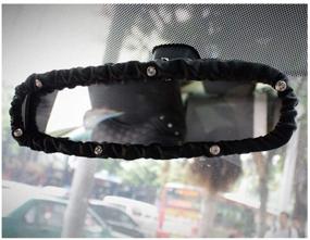 img 4 attached to 🚗 Siyibb Leather Car Stretchy Rearview Mirror Cover: Stylish Crystal Decor for Women Drivers