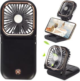 img 4 attached to 🌬️ 5-in-1 Portable Mini Fan - Small Battery Operated Fan with Power Bank, Phone Holder, Desk Fan, USB Rechargeable Personal Hand Fans - 3000mAh Power Bank, 3-Speed Adjustable, Neck Lanyard, Black