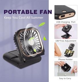 img 3 attached to 🌬️ 5-in-1 Portable Mini Fan - Small Battery Operated Fan with Power Bank, Phone Holder, Desk Fan, USB Rechargeable Personal Hand Fans - 3000mAh Power Bank, 3-Speed Adjustable, Neck Lanyard, Black