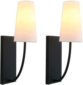 img 4 attached to Yosoan 2-Pack Modern Rustic Wall Sconce with White Long Cone Fabric Textile Lamp Shade, Matte Black Eastern Minimalism Style Lighting Fixture (Black, Long Base)