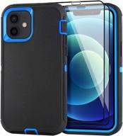 📱 aopuly iphone 12/12 pro case 6.1" - full body rugged military grade cover with 2 screen protectors, shockproof/drop proof protection phone case, black blue2 logo