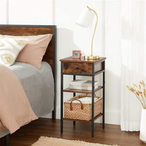 img 2 attached to 🛋️ VASAGLE VINCYER Nightstand, End Table with Drawer and 2 Storage Shelves, Industrial Space-Saving Side Table, Tall Stand in Rustic Brown and Black - ULET502B01