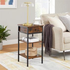 img 1 attached to 🛋️ VASAGLE VINCYER Nightstand, End Table with Drawer and 2 Storage Shelves, Industrial Space-Saving Side Table, Tall Stand in Rustic Brown and Black - ULET502B01