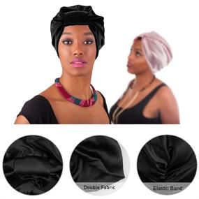 img 2 attached to 🎀 QMSILR Satin Bonnet: Stay-On Sleep Cap for Curly Natural Hair - 2 Pack (Black & Pink)