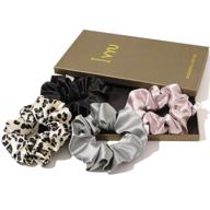 satin silk scrunchies: big cheetah hair ties for women, cute hairties for thick curl hair. no crease, soft & stylish hair accessories in leopard, black, pink, and gray logo