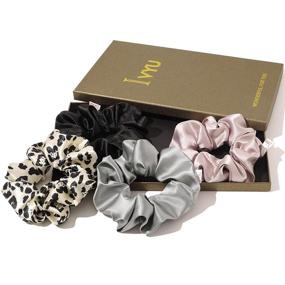 img 4 attached to Satin Silk Scrunchies: Big Cheetah Hair Ties for Women, Cute Hairties for Thick Curl Hair. No Crease, Soft & Stylish Hair Accessories in Leopard, Black, Pink, and Gray