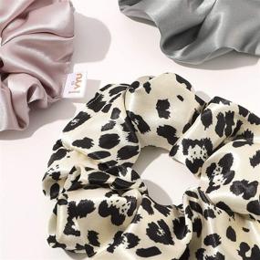 img 3 attached to Satin Silk Scrunchies: Big Cheetah Hair Ties for Women, Cute Hairties for Thick Curl Hair. No Crease, Soft & Stylish Hair Accessories in Leopard, Black, Pink, and Gray