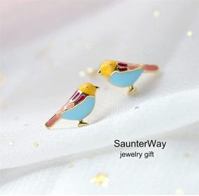 img 1 attached to 🐦 Hypoallergenic Bird Stud Earrings - SaunterWay 925 Sterling Silver, 18K Gold Plated/White Gold Plated, Multi-Color Enamel, Animal Jewelry Gift for Girls & Women