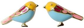 img 4 attached to 🐦 Hypoallergenic Bird Stud Earrings - SaunterWay 925 Sterling Silver, 18K Gold Plated/White Gold Plated, Multi-Color Enamel, Animal Jewelry Gift for Girls & Women