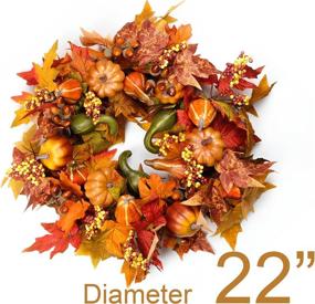 img 3 attached to 🍁 HomeKaren 22-Inch Fall Wreaths for Front Door – Autumn Thanksgiving Harvest Festival Decorations with Pumpkin, Maple Leaves – Indoor & Outdoor Use