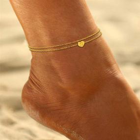 img 1 attached to 💖 Stainless Steel Tiny Heart Initial Ankle Bracelets for Women - 14K Gold Plated | Handmade Dainty Double Layer Heart Anklet | Beach Jewelry Gifts by cmoonry