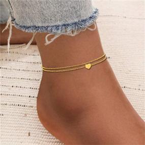 img 2 attached to 💖 Stainless Steel Tiny Heart Initial Ankle Bracelets for Women - 14K Gold Plated | Handmade Dainty Double Layer Heart Anklet | Beach Jewelry Gifts by cmoonry