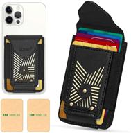 📱 [stick on wallet] skycase card holder for back of phone - handmade pu leather credit cards holder with 3m adhesive sticker and magnet closure, black logo