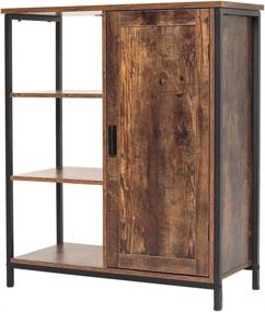 img 2 attached to 🏬 IWELL Floor Storage Cabinet, 3 Open Shelves, 2 Adjustable Shelves, Free Standing Cupboard, Medical Cabinet, Sideboard for Kitchen, Living Room, Rustic Brown - Enhanced SEO