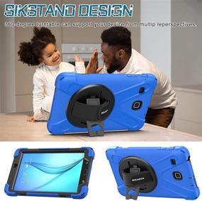 img 2 attached to Samsung Galaxy Tab E 8.0 T377 Case - 360 Degree Adjustable, Sturdy, 📱 Shockproof Heavy Duty Protective Cover with Kickstand/Hand Strap/Shoulder Strap (Blue) - Compatible with SM-T375/SM-T377/SM-T378