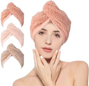 img 4 attached to 👒 STELLAIRE CHERN 3 Pack Hair Towel Wrap - Microfiber Quick Drying Towels for Women, Super Absorbent Hair Caps with Buttons, Dry Hair Hat in Gray, Pink & White