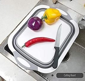 img 4 attached to 🔪 Saibor Collapsible Cutting Board with Dish Tub: Space-Saving Folding Washing Bowl, Draining Basket, and Chopping Board – Perfect for Camping, Picnic, BBQ, Kitchen (Gray)