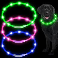 usb rechargeable led dog collar light up collars - water resistant, cuttable, glowing pet safety necklace loop for dogs - pink, green, blue logo