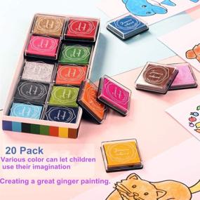 img 1 attached to 🎨 XoreArt Finger Washable Ink Pads for Kids - Non-Toxic 20 Color DIY Rainbow Craft Ink Pads for Rubber Stamps, Paper, Wood Fabric - Ideal Gift for Kids (Pack of 20)