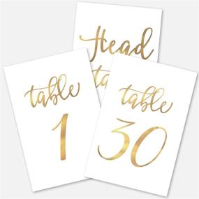 img 4 attached to 🌟 Gold Wedding Table Numbers Cards (1-30 + Head Table) 4x6" Double Sided Modern Calligraphy Foil Design Perfect for Receptions, Banquets, Cafés, Restaurants & Parties by Merry Expressions