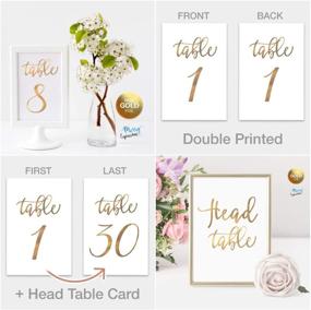 img 3 attached to 🌟 Gold Wedding Table Numbers Cards (1-30 + Head Table) 4x6" Double Sided Modern Calligraphy Foil Design Perfect for Receptions, Banquets, Cafés, Restaurants & Parties by Merry Expressions