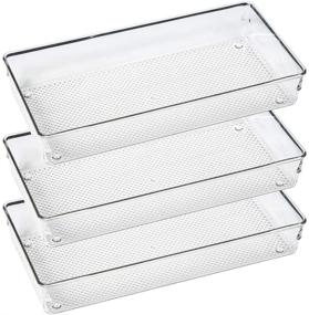 img 4 attached to 🗂️ Set of 3 Clear Plastic Drawer Organizers for Cutlery, Utensils, and Makeup - 12" X 6